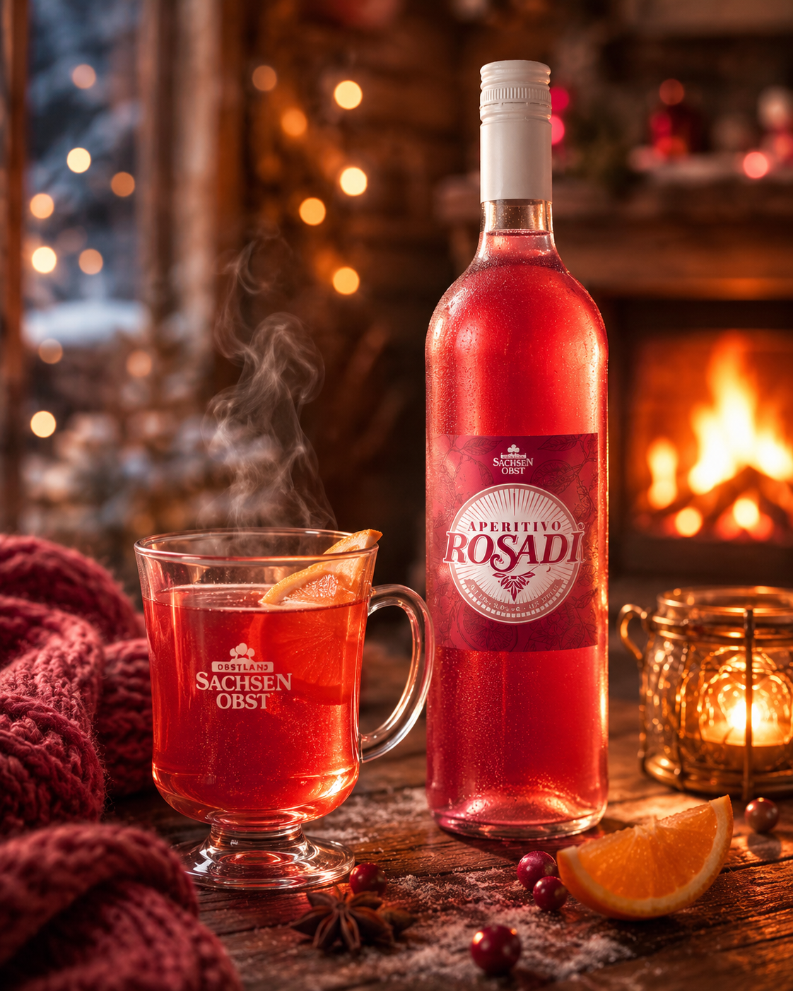 Dampfendes Glas heißer Aperitivo Rosadi mit Orangenzeste