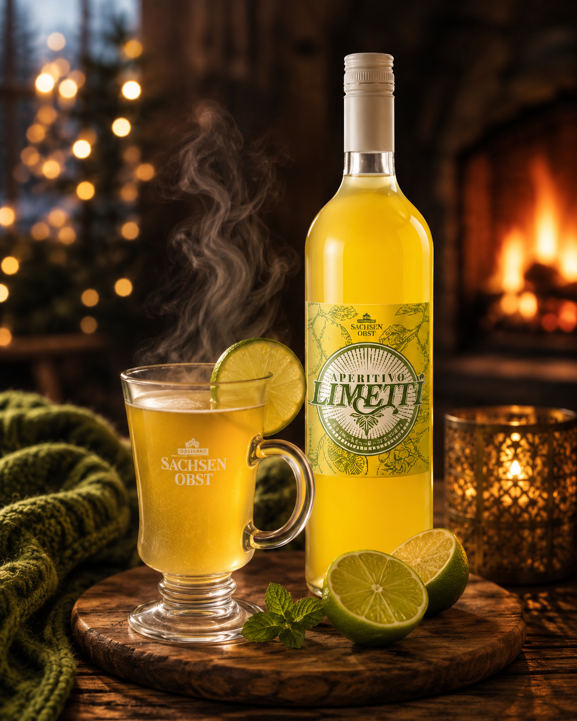 Dampfendes Glas heißer Aperitivo Limetti mit Limettenscheibe